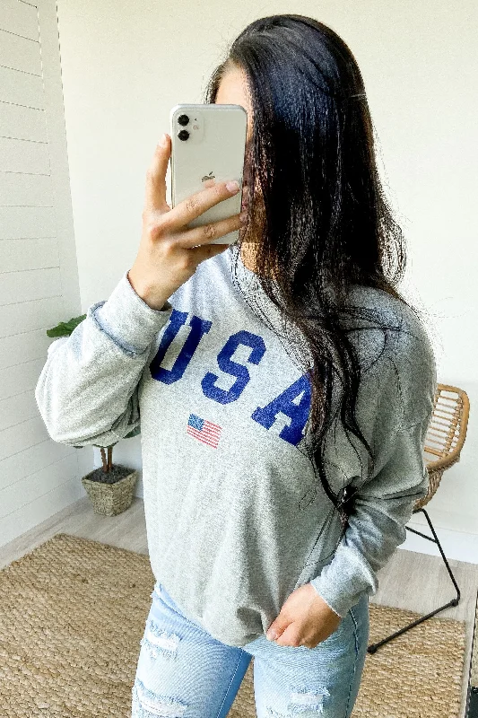 The Latest Fashion Trends USA Long Sleeve Pullover Top- Grey