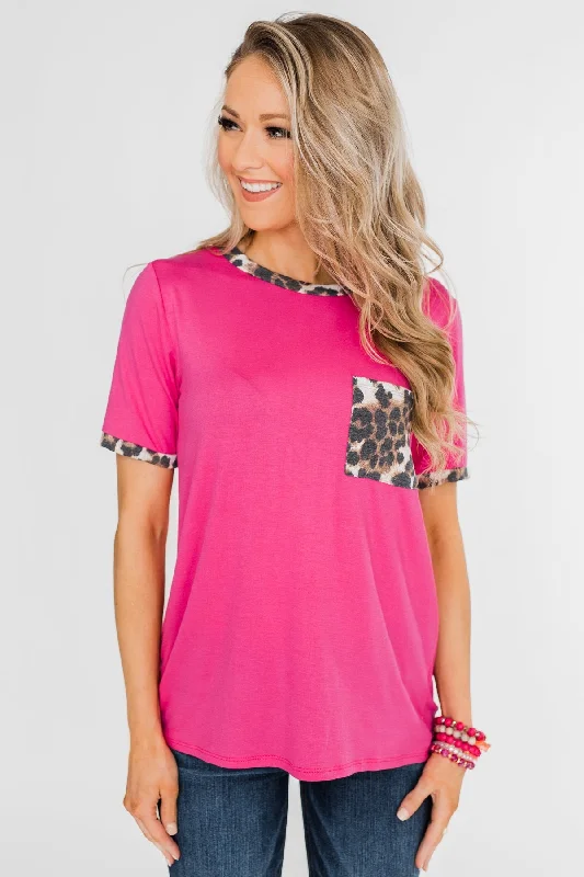 Glamorous Fashion Offers Time of our Life Leopard Pocket Top- Fuchsia