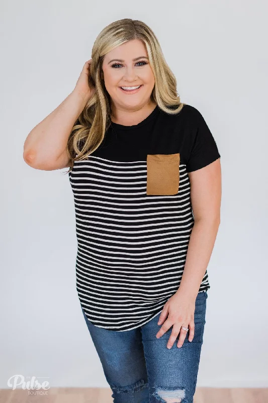 Luxe Style Discounts Could It Be Suede Pocket Top- Black