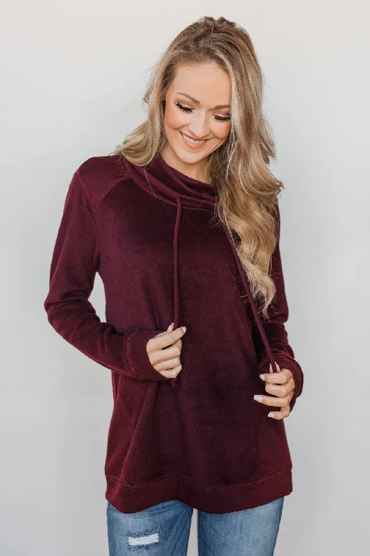 Embrace New Fashion Soft Feelings Cowl Neck Top- Burgundy