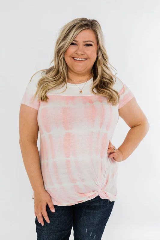 Limited Stock – Hurry Before It'S Gone Wondering About Us Front Twist Top- Pink & Ivory