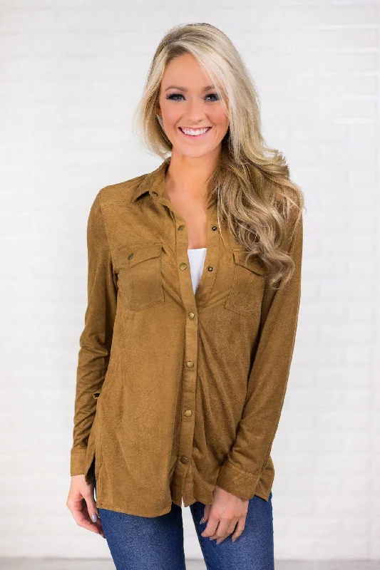 End-Of-Week Clearance Event Tan Suede Button Up Top