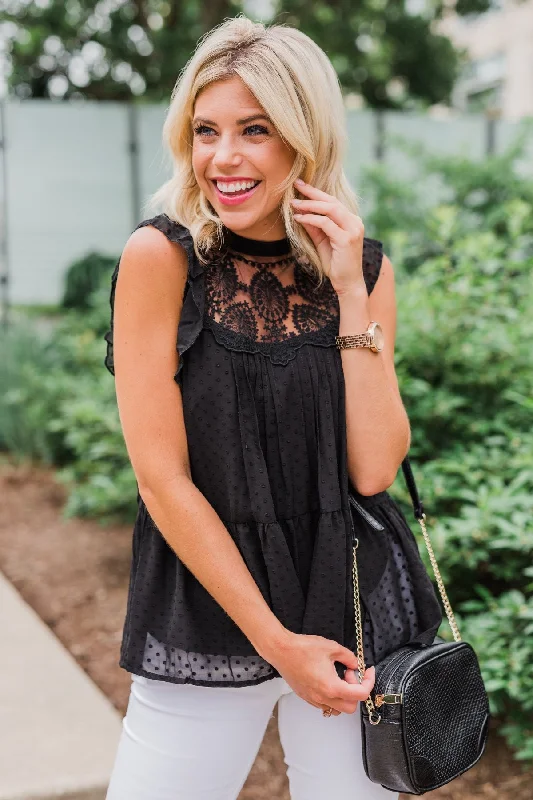 Get Ready To Save Like Never Before One & Only Lace Detail Sleeveless Top- Black