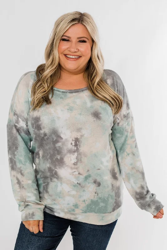 Flash Sale Starts Lost In This Moment Tie Dye Pullover Top- Sage, Oatmeal, Grey