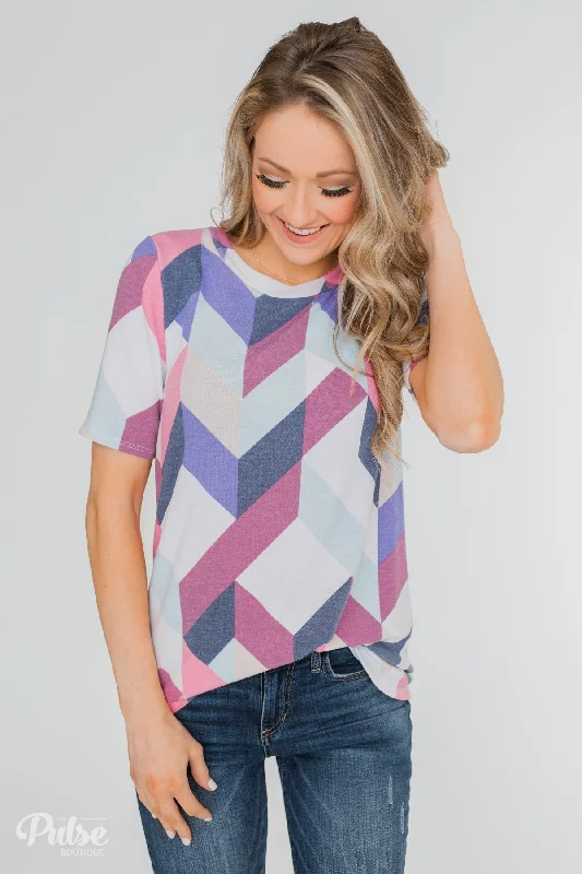 Explore What's New Passion For Patterns Short Sleeve Top- Multi-Colored