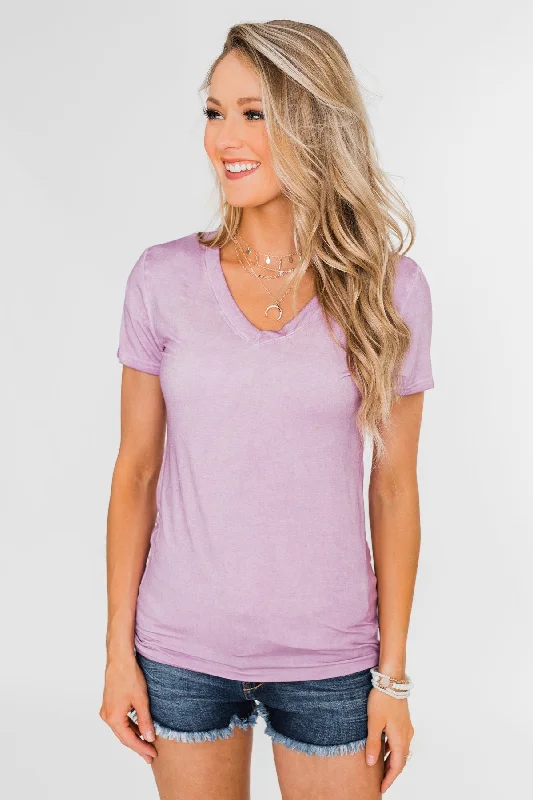 Laid-Back Fashion Offers Basic V-Neck Top- Vintage Purple