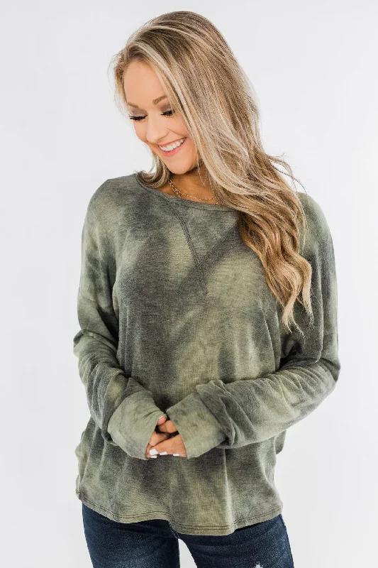 Classic Modern Offers Light Up Your Life Tie Dye Top- Olive