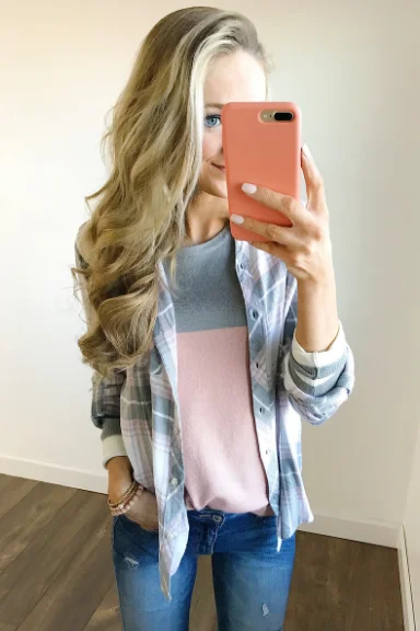 Stylish Savings Thread & Supply Classy Plaid Top- Pink & Grey