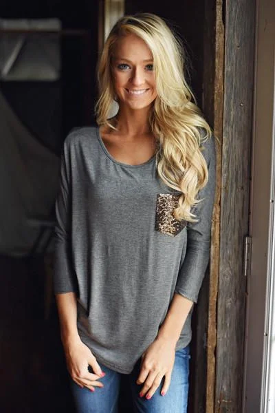 Daily Deals Glam Pocket Top - Charcoal