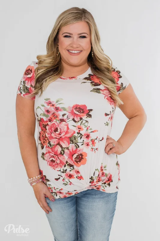 Comfort Meets Fashion Can't Compare Floral Knot Top- Ivory