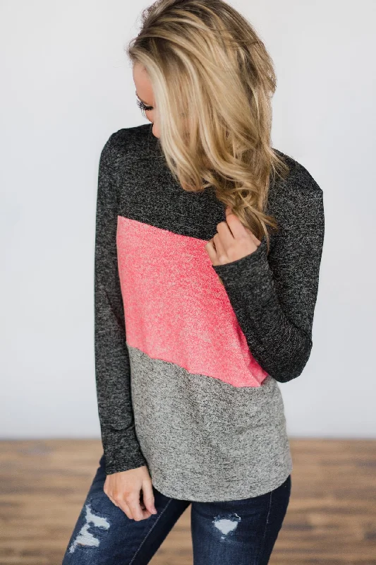 Modern Fashion Sale On the Brightside Color Block Top ~ Hot Pink