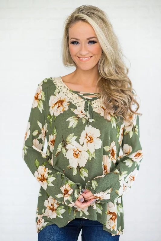 Sophisticated Style Offers My Happy Ending Floral Top - Deep Green