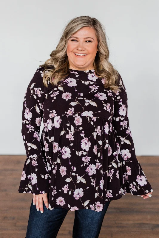 The Latest Fashion Trends Make A Change Floral Babydoll Top- Eggplant Purple