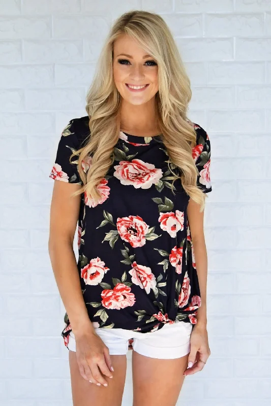 Limited Stock – Hurry Before It'S Gone Everyday Beauty Floral Top ~ Navy