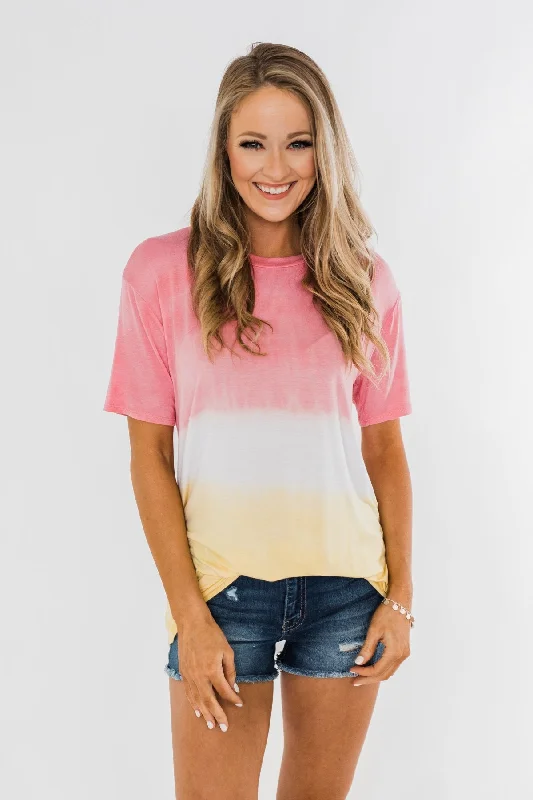 Get Ready To Save Like Never Before Watching The Sunset Ombre Top- Pink & Yellow