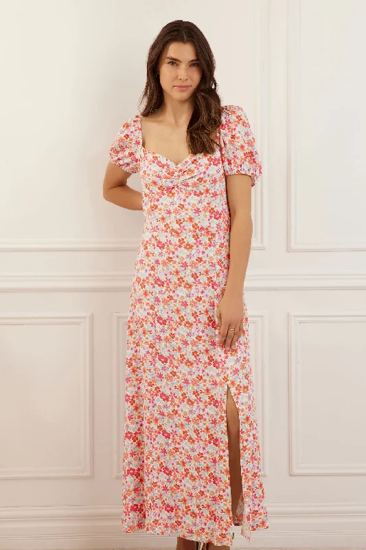 Urban Elegance Deals Robe longue encolure coeur et manches ballons - Femme