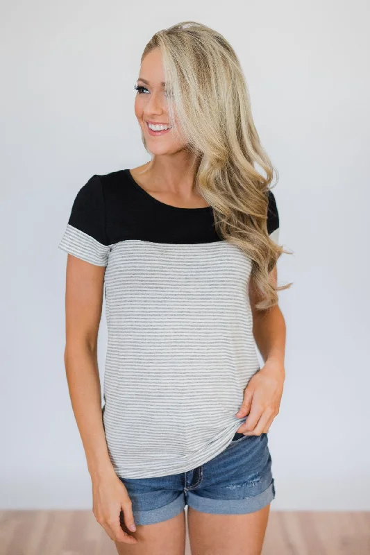 Chic Styles Spring Fever Short Sleeve Striped Top - Black
