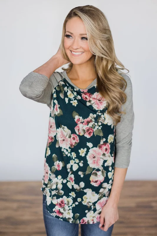 Mid-Week Savings Extended Through The Weekend My Favorite Floral Baseball Top- Deep Teal