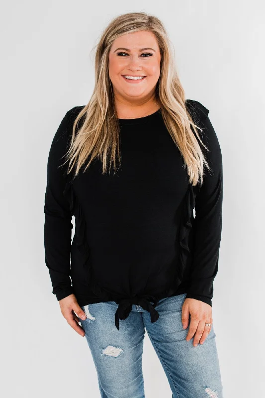 Hot Sale Taking My Time Long Sleeve Ruffle Top- Black