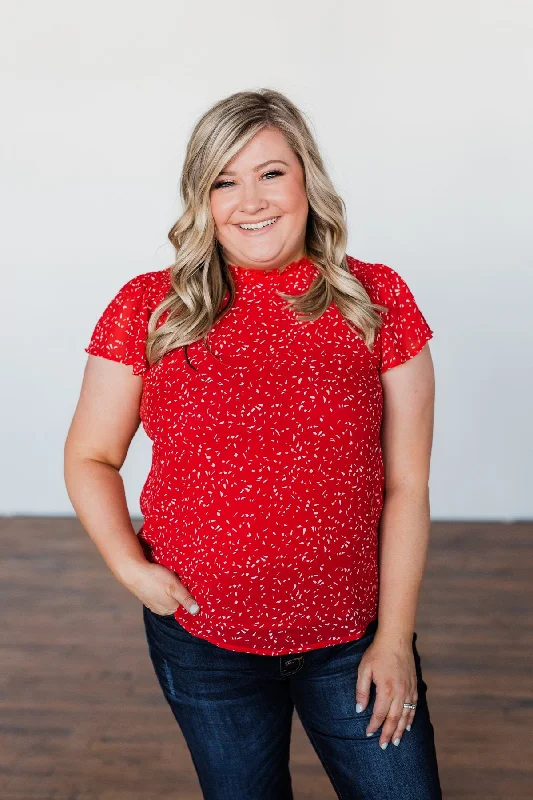 Flash Sale – Shop Before It Ends Give It A Go Ruffle Sleeve Top- Red