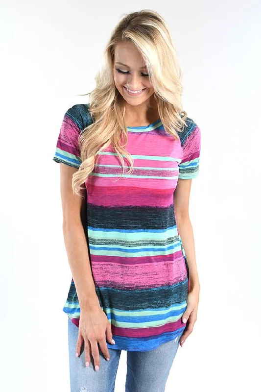 Classy Style Discounts Pink Rainbow Striped Top