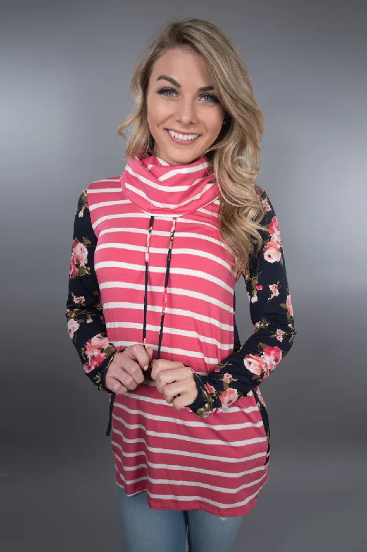 Big Discounts Pink Striped Cowl Neck Top