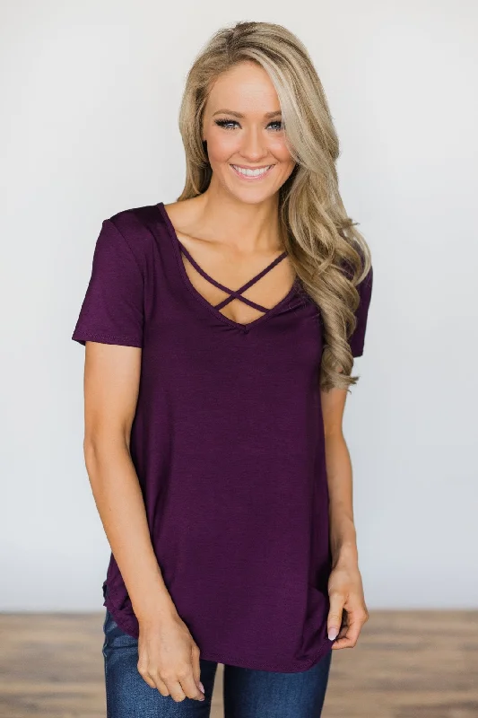 Timeless Fashion, Unbeatable Prices Cross the Line Top- Eggplant