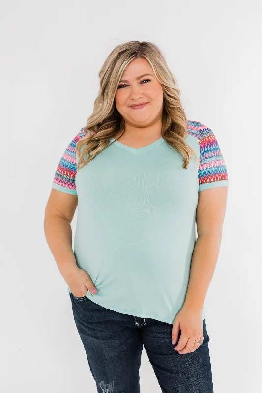 Discount Extravaganza Splash Of Color Short Sleeve Top- Mint Blue