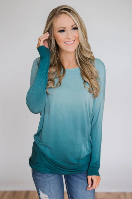Feminine Style Promotions I'm On My Way Open Back Ombré Top- Blue