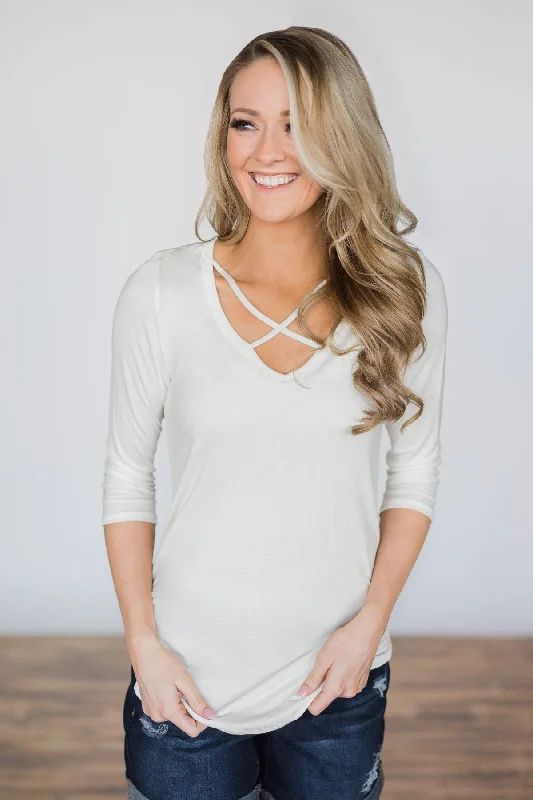 Get Ready For The Weekend With Big Savings Cross It Off 3/4 Sleeve Top- Ivory