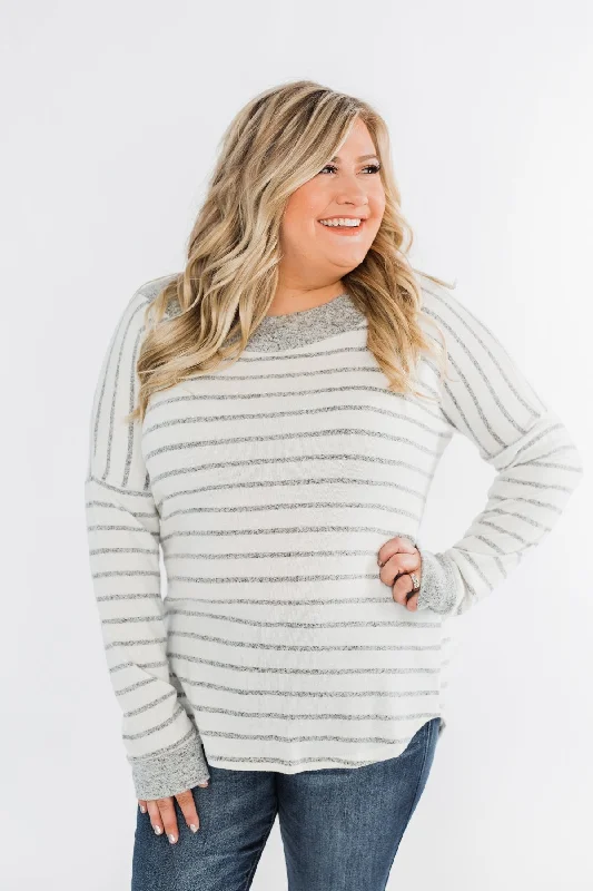 Limited-Time Offers You Can't Ignore Sight For Sore Eyes Striped Top- Ivory & Grey