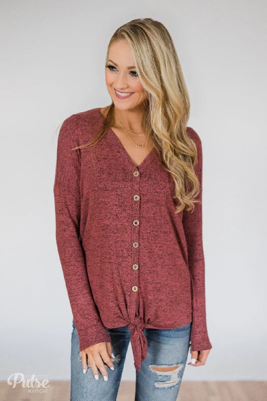 Elegant Fashion Offers Dearly Loved Button Down Top- Dusty Maroon