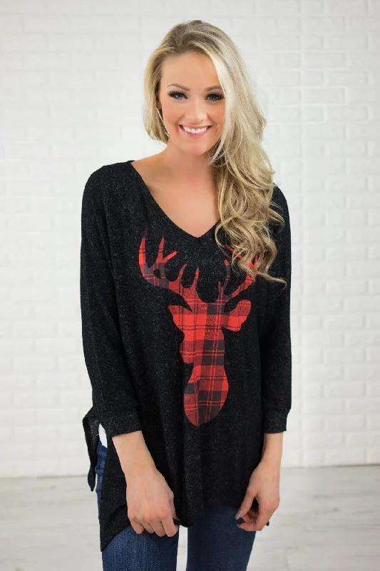 Sale Ends Soon – Don't Miss Out Black Reindeer Speckled Top