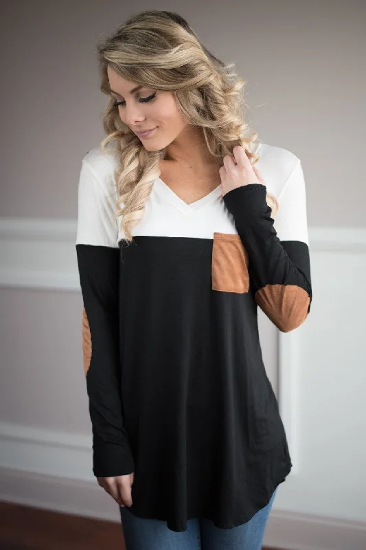 Chic & Cozy Collection Cream and Black Pocket Top
