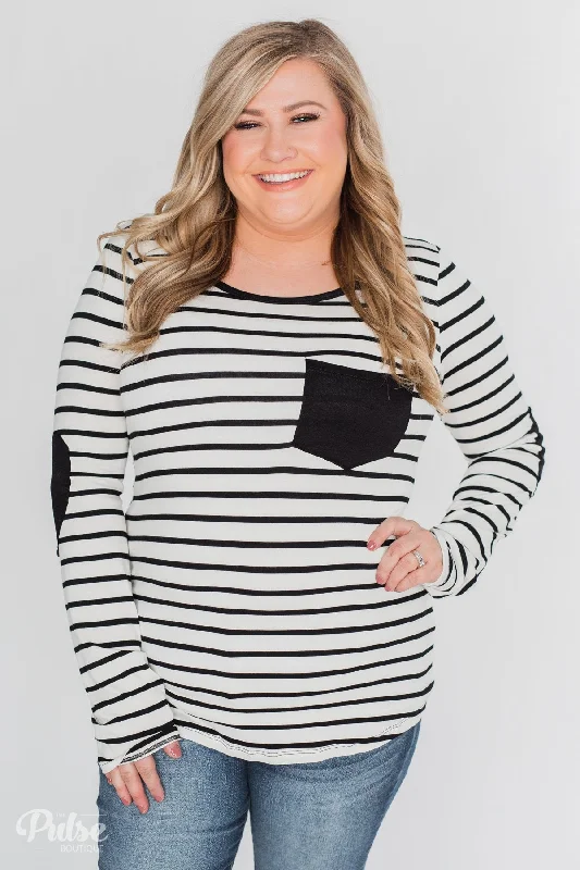 Winter Warehouse Sale Forever Mine Heart Elbow Patch Top - Black & Ivory