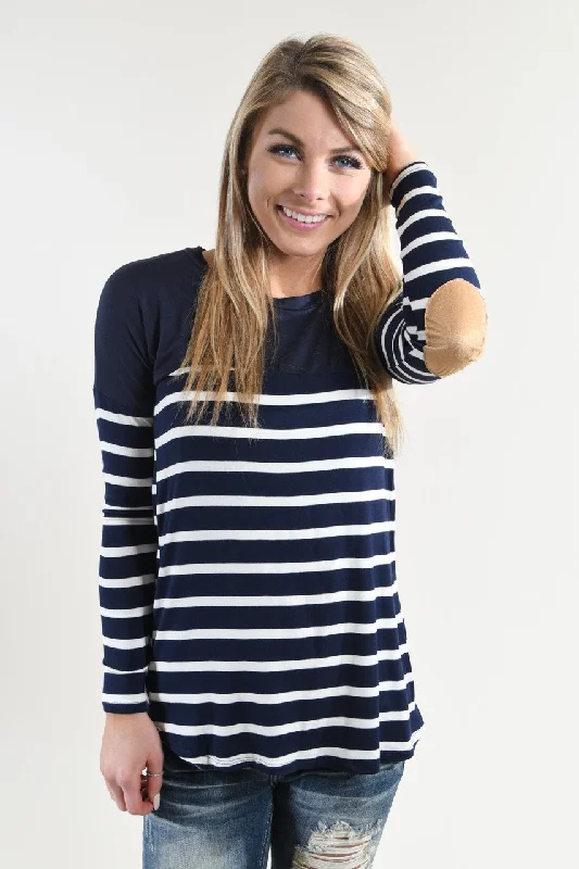 Treat Yourself To Amazing Discounts Long Sleeve Striped Navy Top