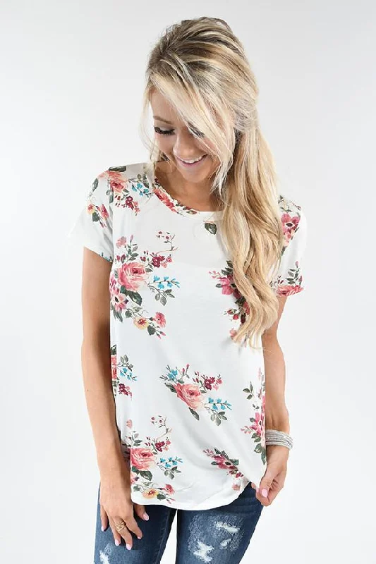 Limited Time Special Offer Summertime Floral Top ~ Ivory