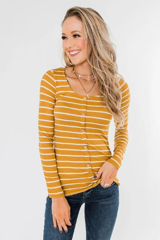 Don't Miss These Must-Have Offers Sounds So Nice Long Sleeve Button Top- Mustard