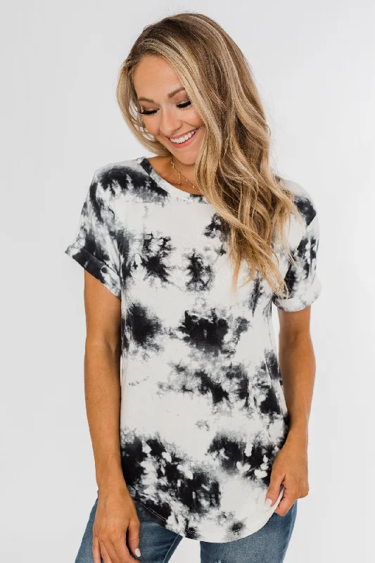 Clearance Sale, All Cheap Good Feeling Tie Dye Top- Black & White