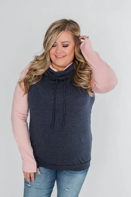 Don't Miss Out The Ultimate Navy & Blush Cowl Neck Top