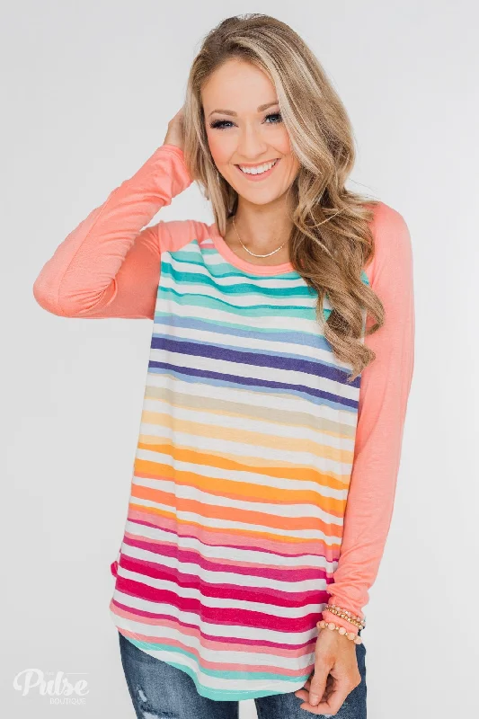 Weekend Rush – Discounts On Bestsellers Waves of Color Striped Color Block Top- Peach Weekend Rush – Discounts On Bestsellers Waves of Color Striped Color Block Top- Peach