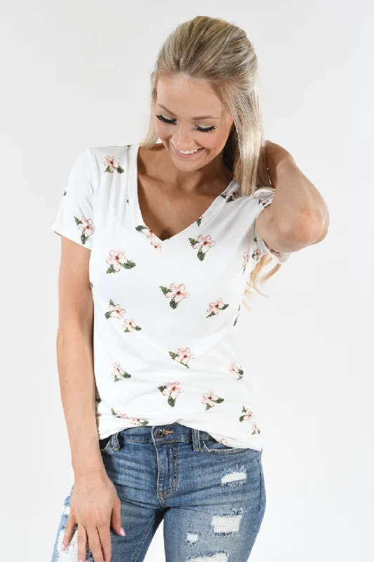 Vibrant Style Promotions Little Floral Loves Top ~ Ivory