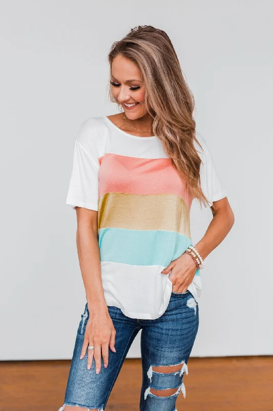 Mega Sale Day By Day Color Block Top- Coral, Yellow, & Blue