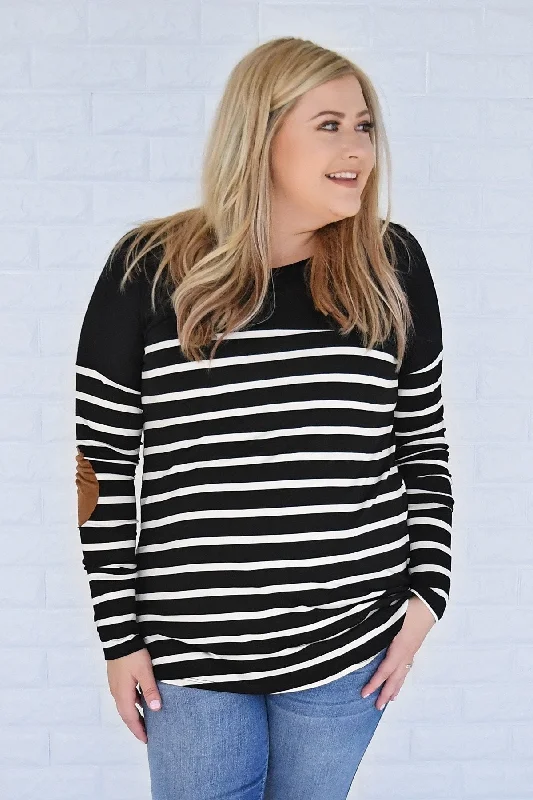 Shop Now And Enjoy Exclusive Savings Long Sleeve Striped Black Top *2nds*