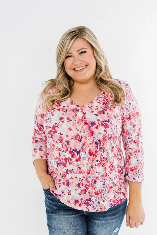Clearance Sale, All Cheap Floral Ruffle 3/4 Sleeve Top- Pink, Purple, Blue