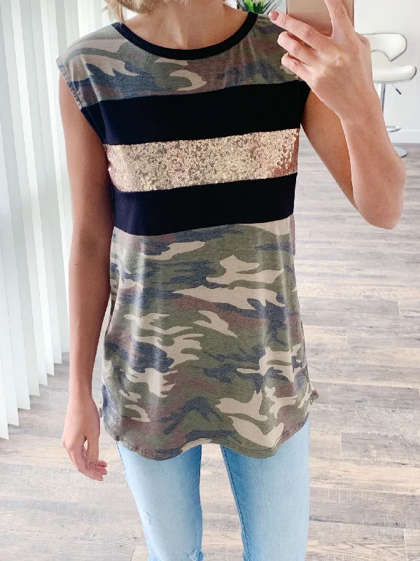 Avant-Garde Style Promotions Glam Camo Sleeveless Top