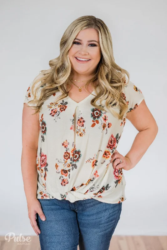 Shop Sales Once in a Lifetime Floral Knot Top- Cream