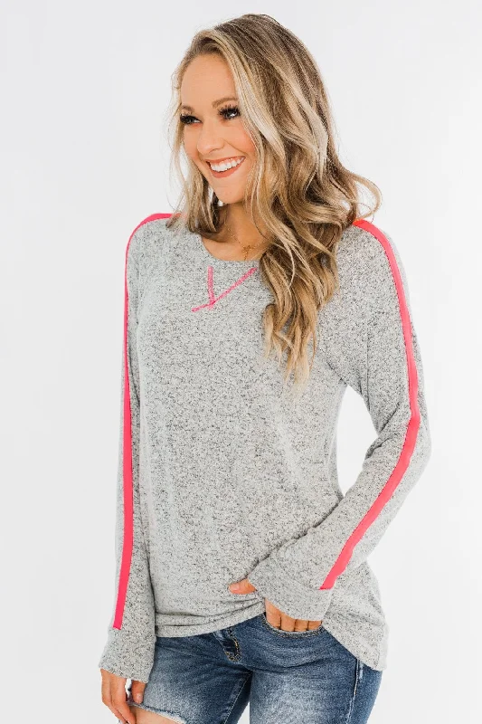 End-Of-Week Price Drops Pep In My Step Stripe Pullover Top- Heather Grey