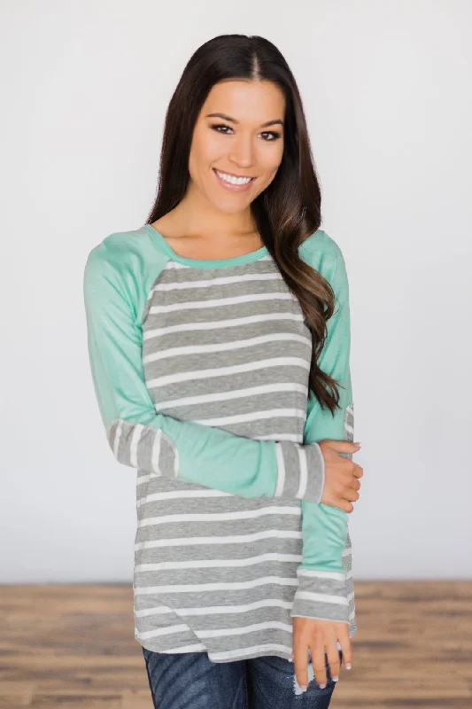 Luxury Fashion Discounts Can't Let You Go ~ Mint & Grey Striped Top