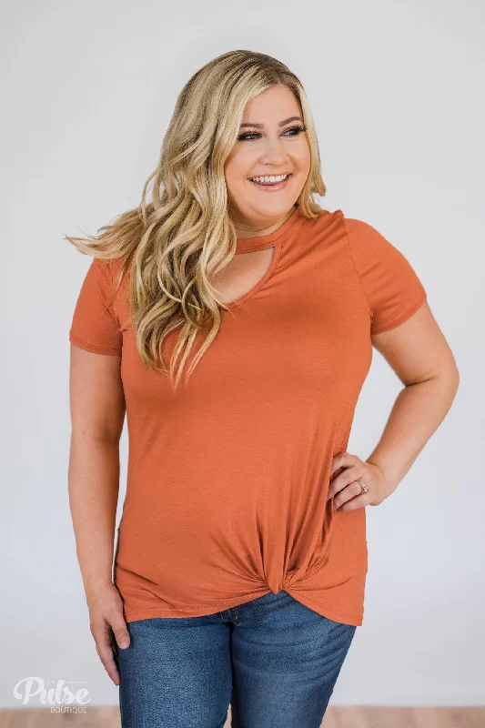 Budget Saver As If Short Sleeve Knot Top- Rust